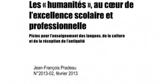 Document de travail du Centre d´Analyse Stratégique (2013-02) « Les humanités au cœur de l´excellence scolaire et professionnelle »