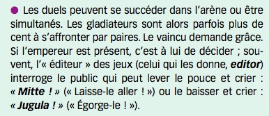 Extrait de Latin 4ème, Nathan // Chapitre 3 "Spectacles cruels" - civilisation : "Grands Spectacles !"