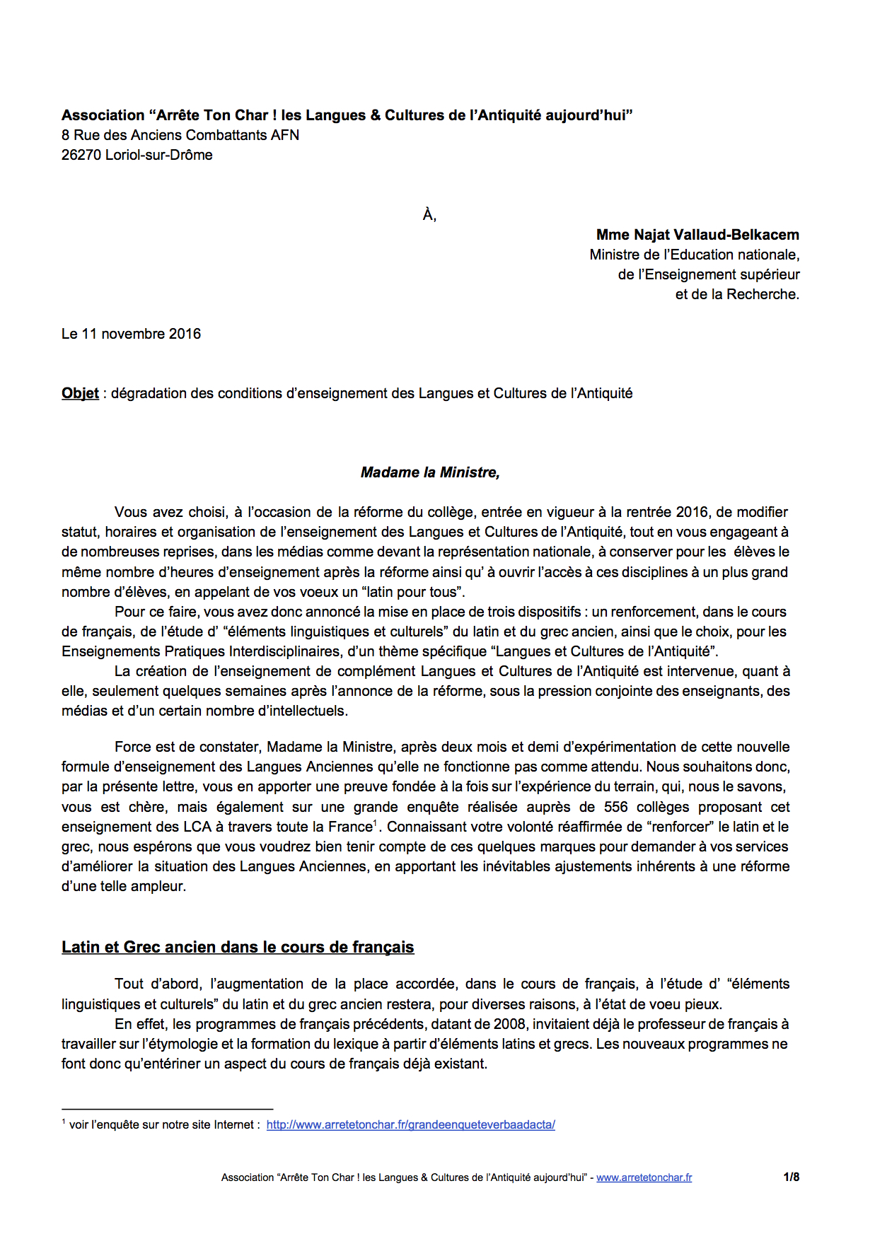 11 novembre 2016 lettre du ministre de la defense