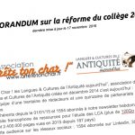 MEMORANDUM sur la réforme du collège 2016 – mis à jour le 17 novembre 2016