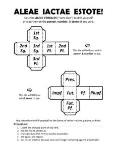 ALEAE IACTAE ESTOTE!, un jeu de dés à fabriquer pour réviser la conjugaison.