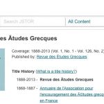 La Revue des Etudes Grecques est désormais accessible sur le JSTOR