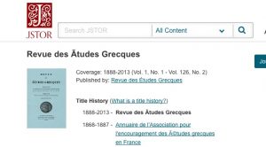 La Revue des Etudes Grecques est désormais accessible sur le JSTOR