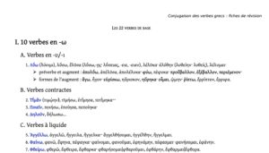 Fiche : Les 22 verbes de base de la conjugaison grecque